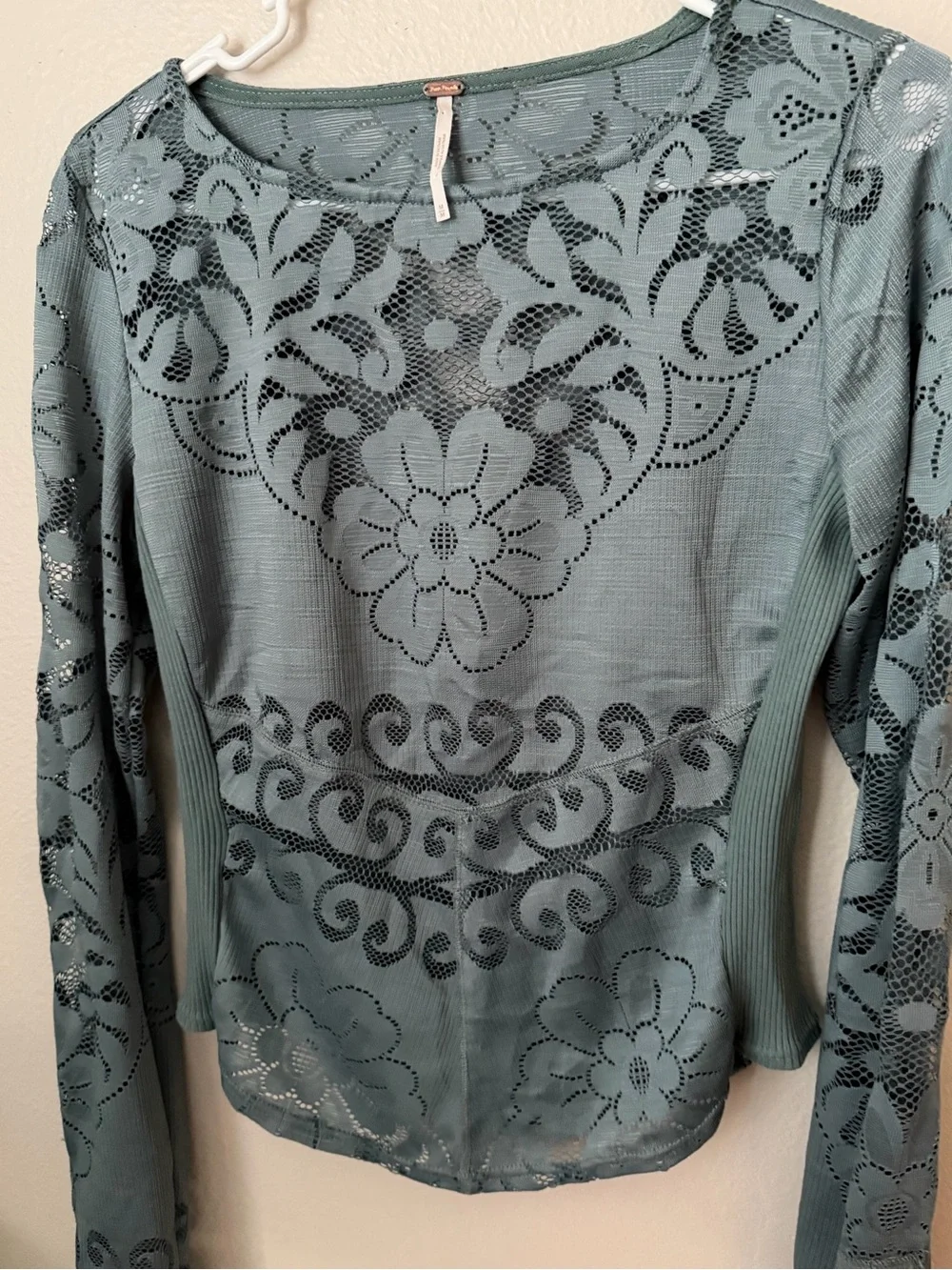 Free People Wild Roses Mesh Long Sleeve Top Blue Floral Y2K Fairycore Boho M